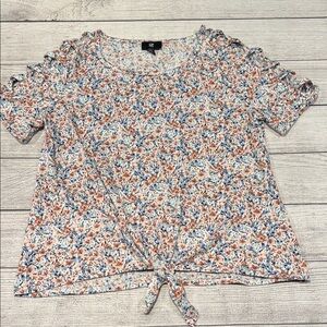 Juniors Women’s IZ Byer lattice sleeve tie front short sleeve floral top size XL